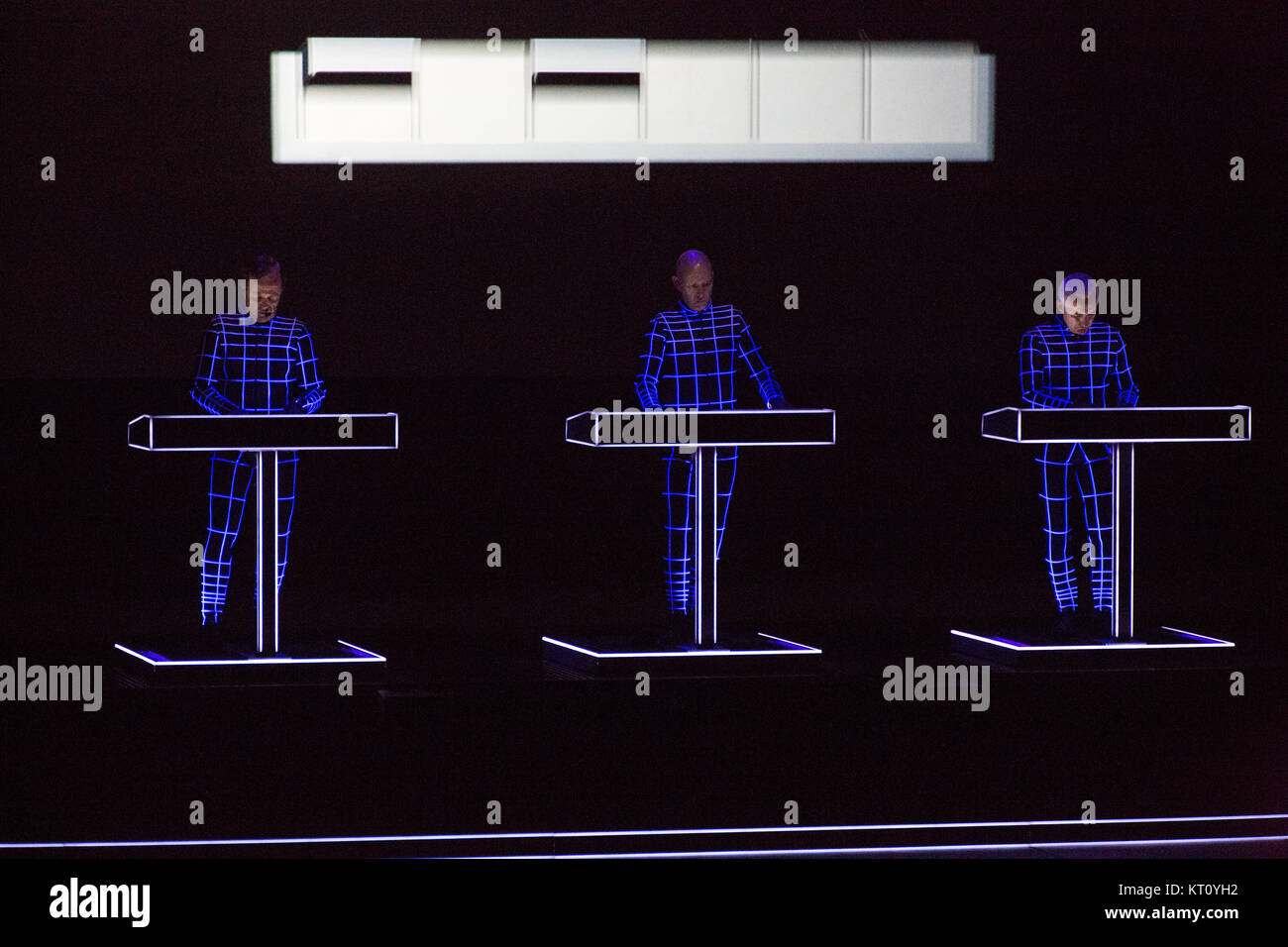 The legendary German electronic music band Kraftwerk performs a live