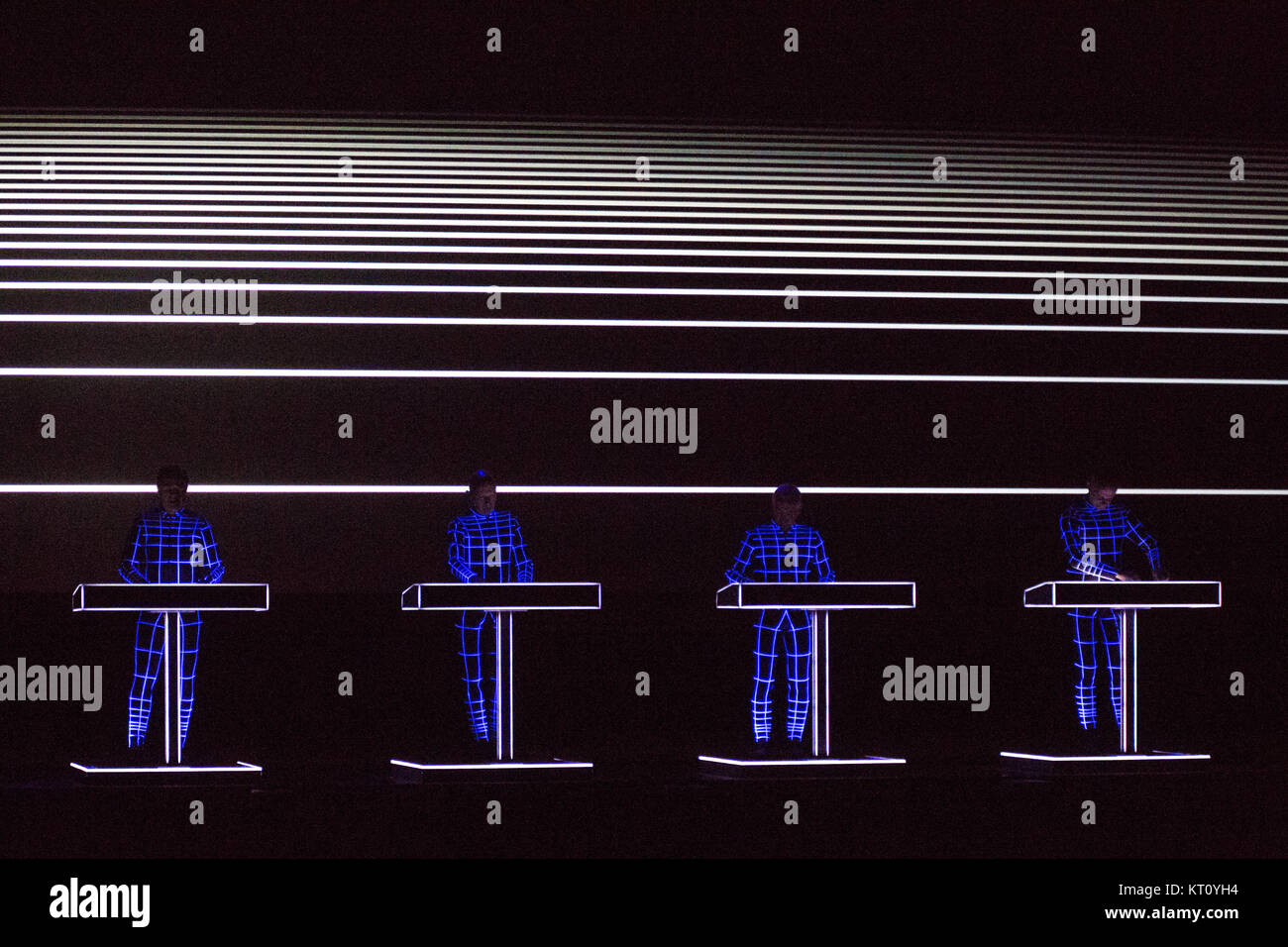 The legendary German electronic music band Kraftwerk performs a live