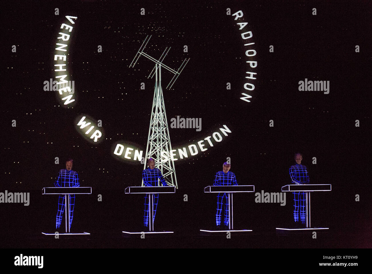 The legendary German electronic music band Kraftwerk performs a live