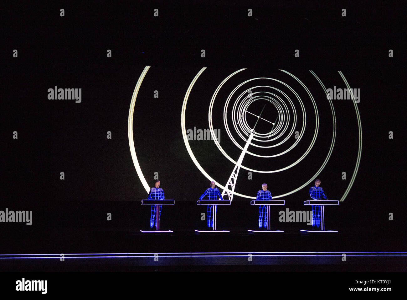 The legendary German electronic music band Kraftwerk performs a live