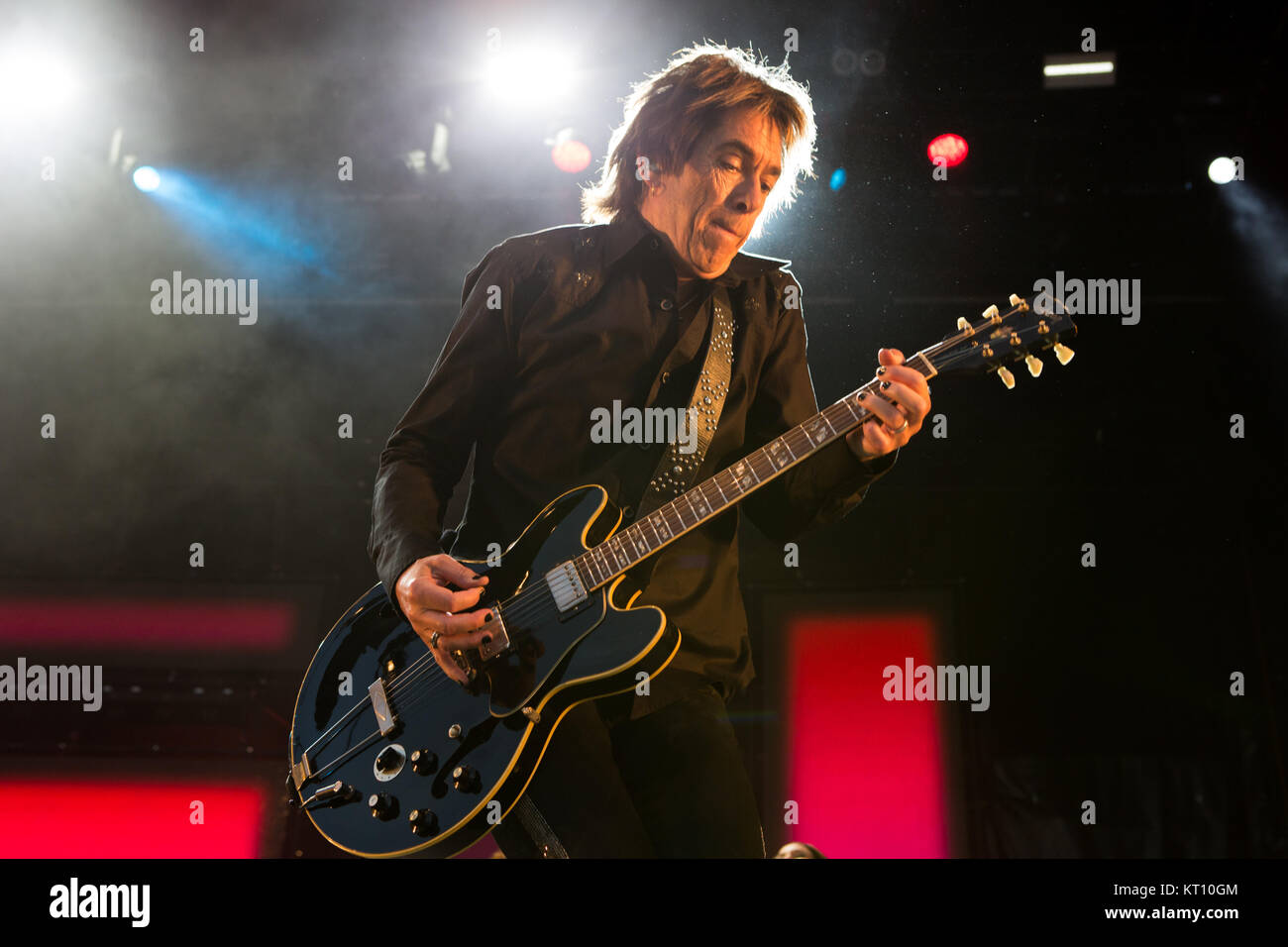 Norway, Fredrikstad – July 23, 2017. The Swedish singer, songwriter and musician Per Gessle performs a live concert during the Norwegian festival Månefestivalen 2017 in Fredrikstad. Per Gessle is formerly known from the Swedish pop duo Roxette. Stock Photo