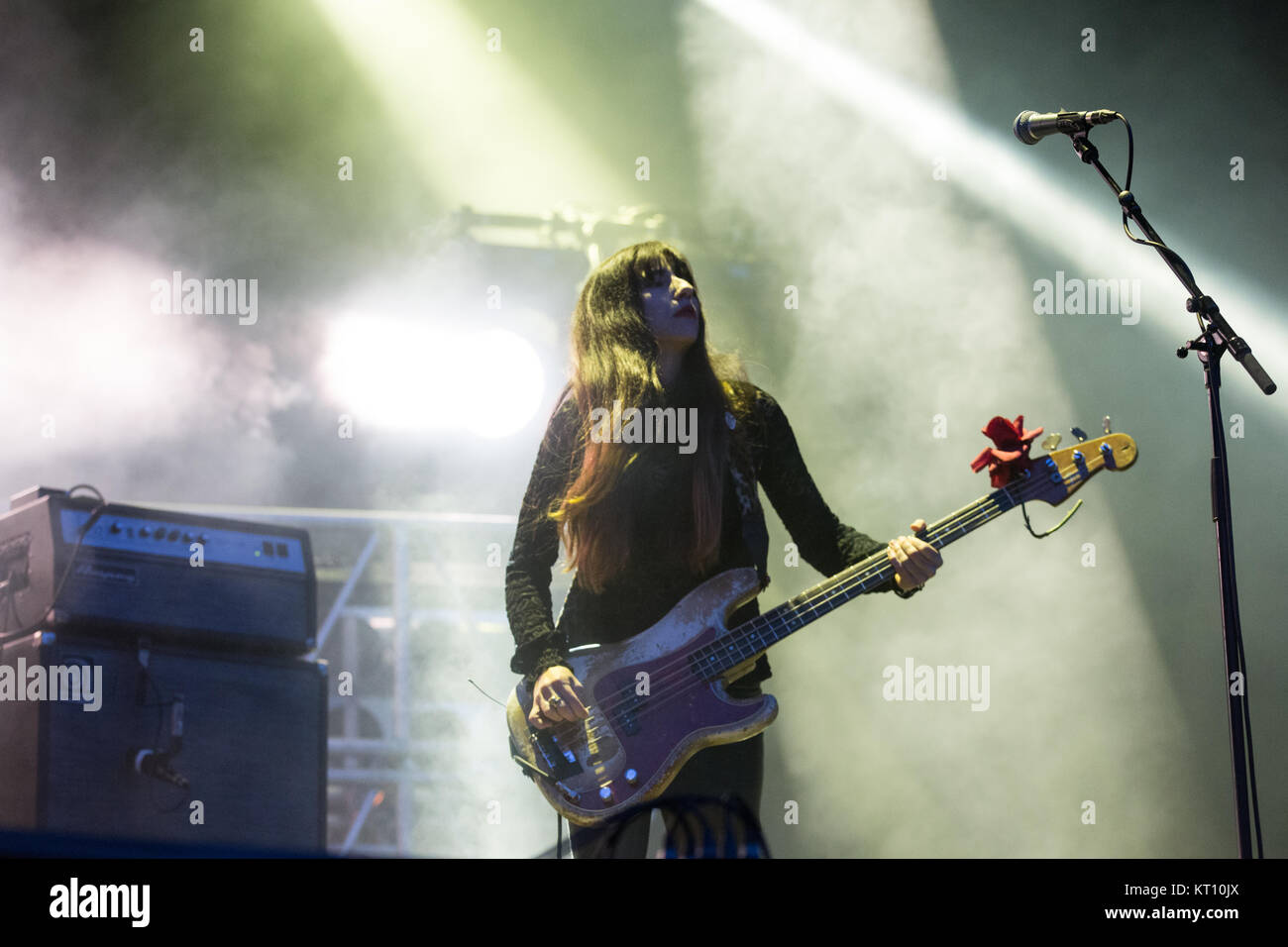 Norway, Oslo – August 11, 2017. The American rock band Pixies performs a live concert concert during the Norwegian music festival Øyafestivalen 2017 in Oslo. Here bass player Paz Lenchantin is seen live on stage. Stock Photo