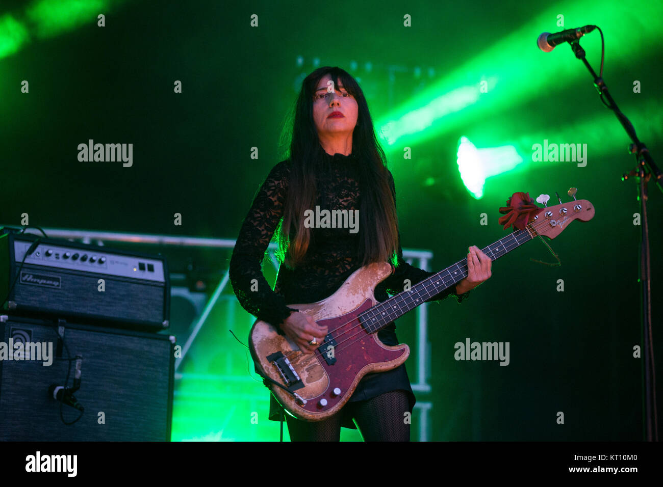 Norway, Oslo – August 11, 2017. The American rock band Pixies performs a live concert concert during the Norwegian music festival Øyafestivalen 2017 in Oslo. Here bass player Paz Lenchantin is seen live on stage. Stock Photo