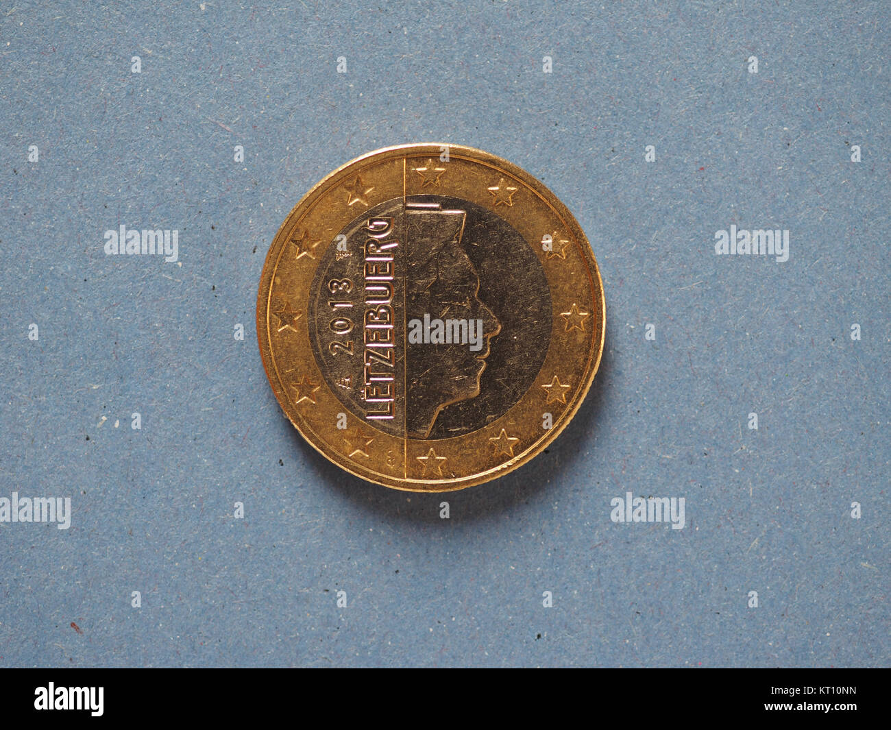 1 euro coin, European Union, Luxembourg over blue Stock Photo