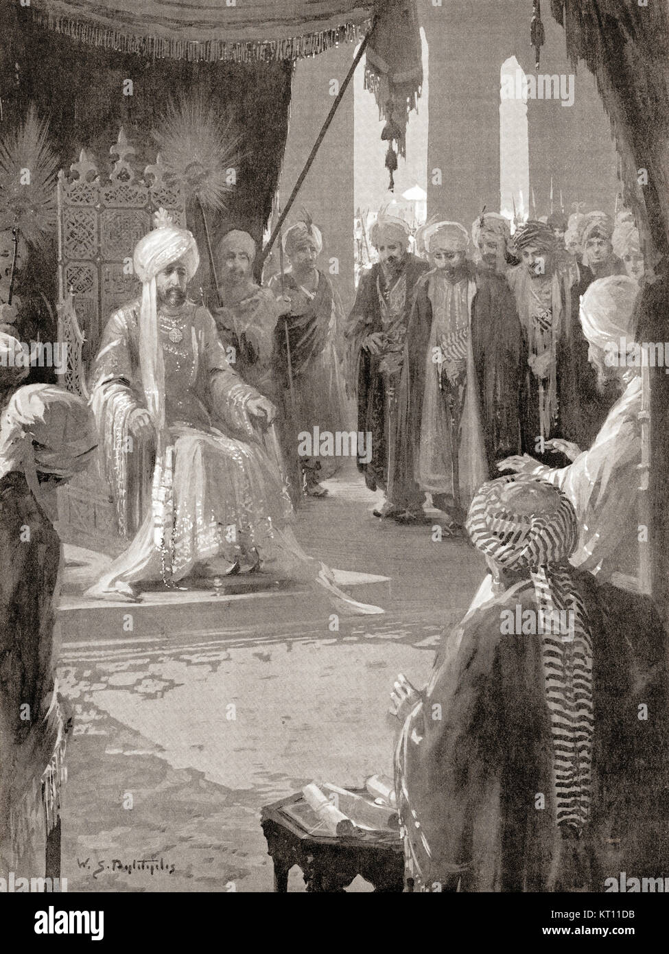 The Exilarch,  leader of the Diaspora Jewish community in Babylon following the deportation of King Jeconiah and his court into Babylonian exile after the first fall of Jerusalem in 597 BC.   After the painting by W.S. Bagdatopoulus (1888-1965).  From Hutchinson's History of the Nations, published 1915. Stock Photo