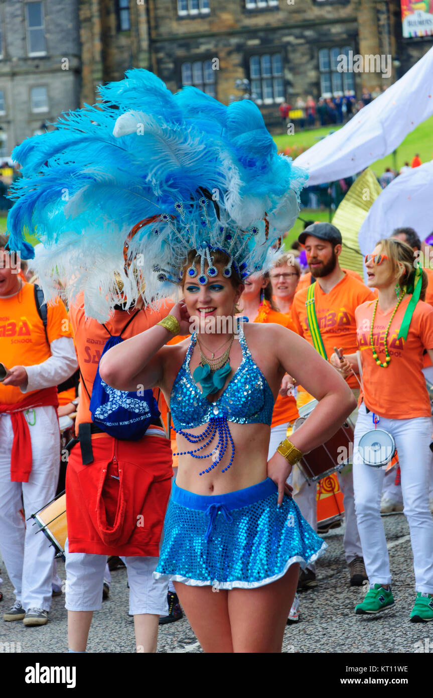 Female entertainer wearing an exotic costume performing in the Carnival