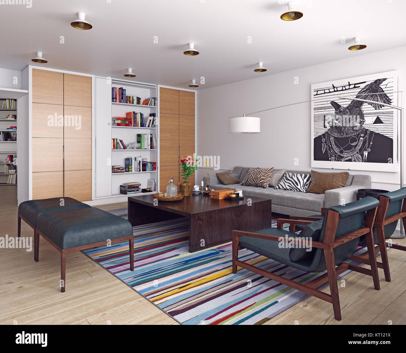 modern living room design. 3d rendering interior concept Stock Photo