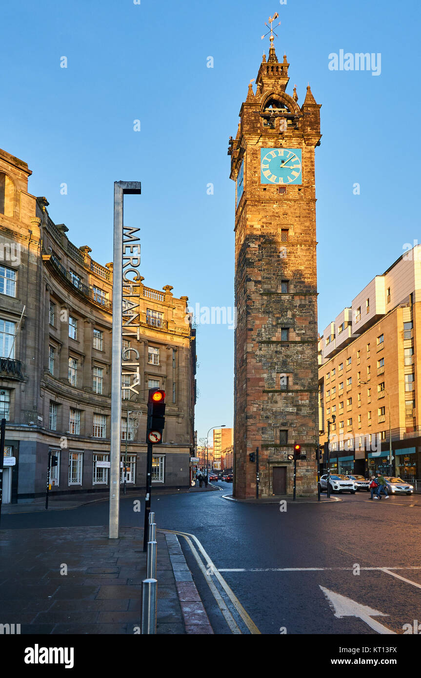 Glasgow merchant city district with the historic tolbooth steeple. Stock Photo