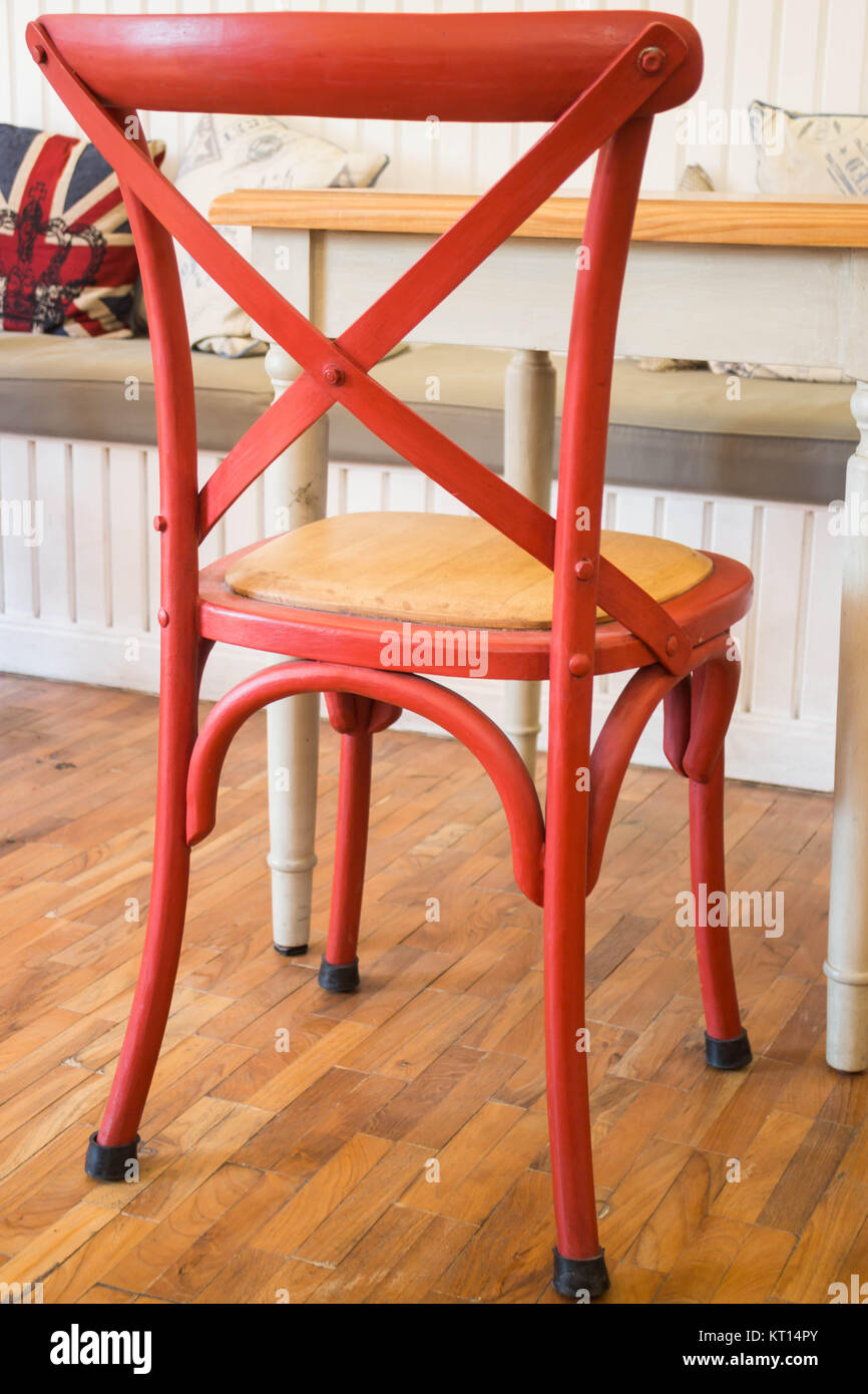 Single vintage red kitchen chair Stock Photo Alamy