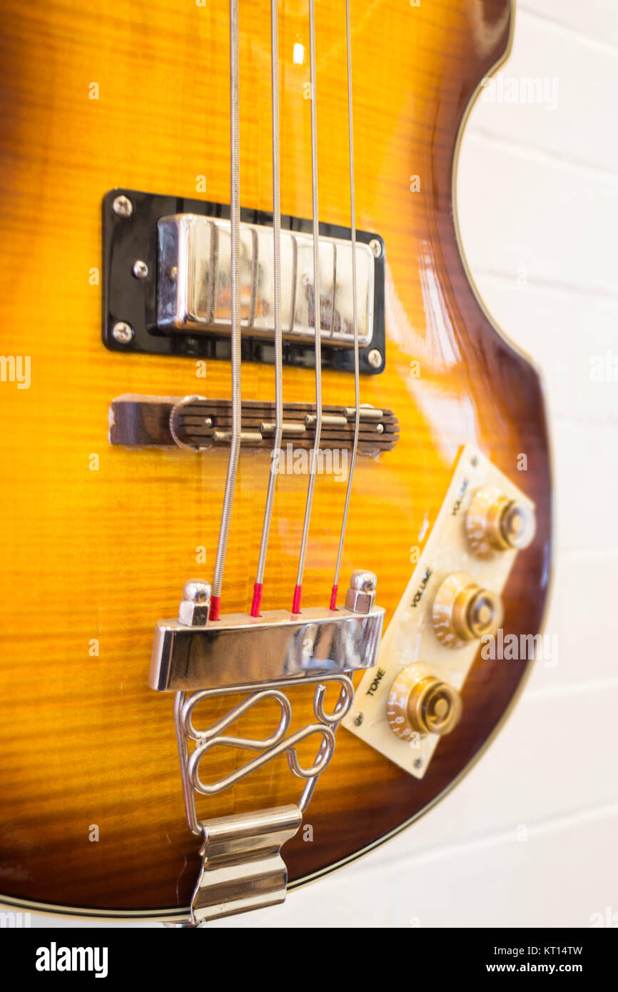 Beautiful sunburst electric guitar in the shop Stock Photo Alamy