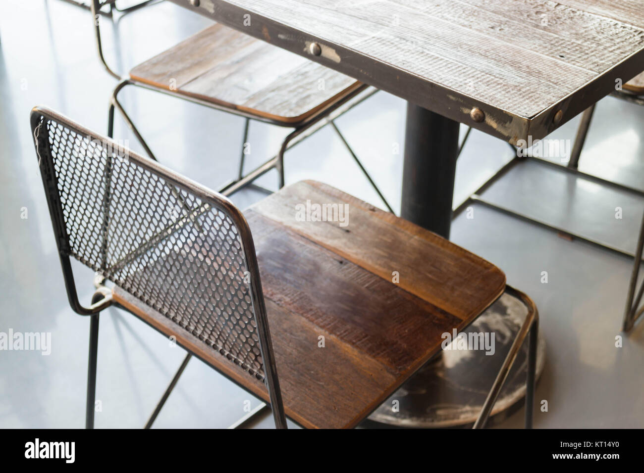View of Wooden furniture in industrial style Stock Photo - Alamy