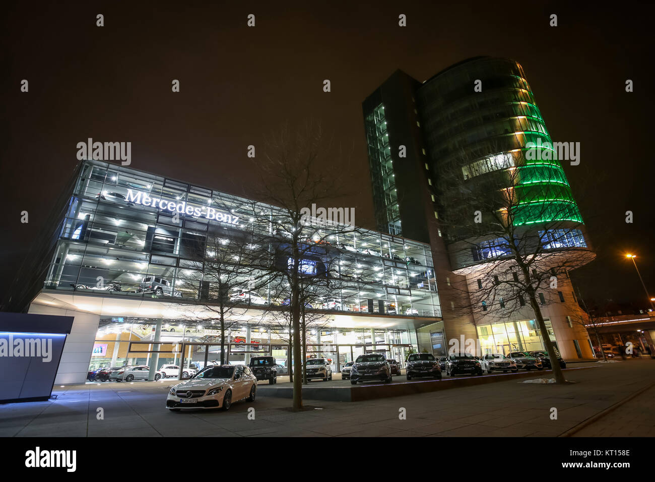 MUNICH, GERMANY DECEMBER 11, 2017 Exhibited cars parked in front of