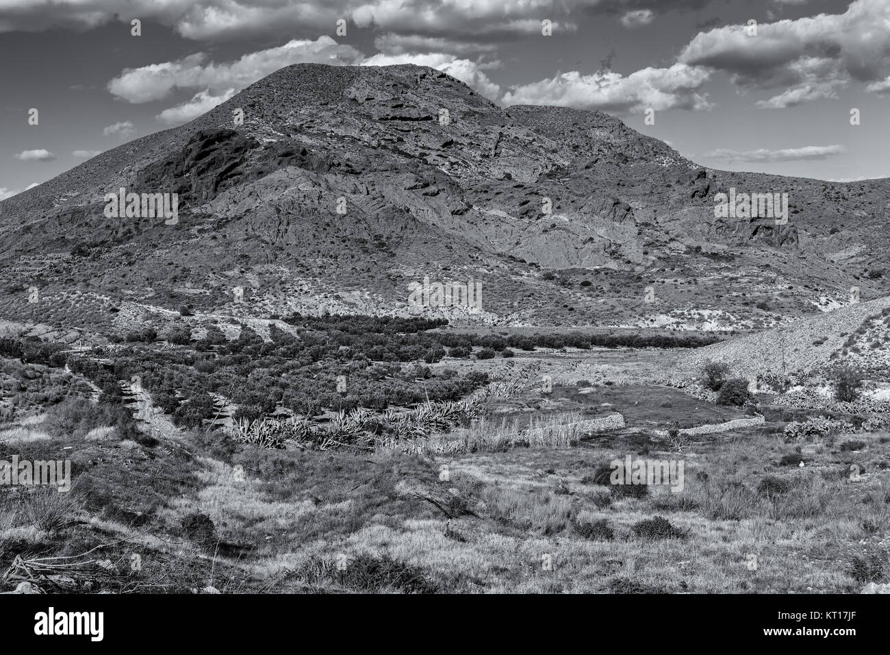 Landscape in the Valle de Rodalquilar. Natural Park of Cabo de Gata. Spain. Stock Photo