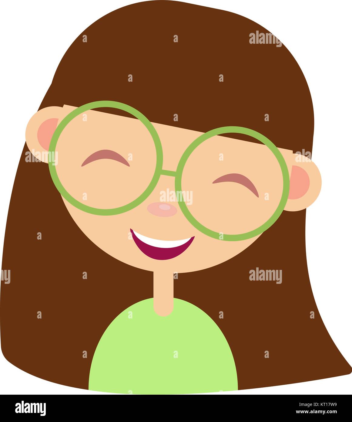 Cartoon girl nerd. Funny female character in glasses. Child showing