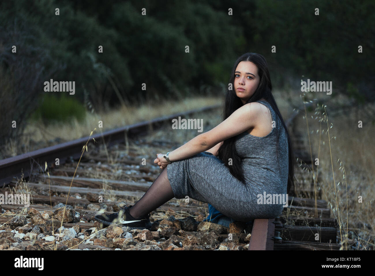 Train Track Girl Woman Stock Photos & Train Track Girl Woman Stock