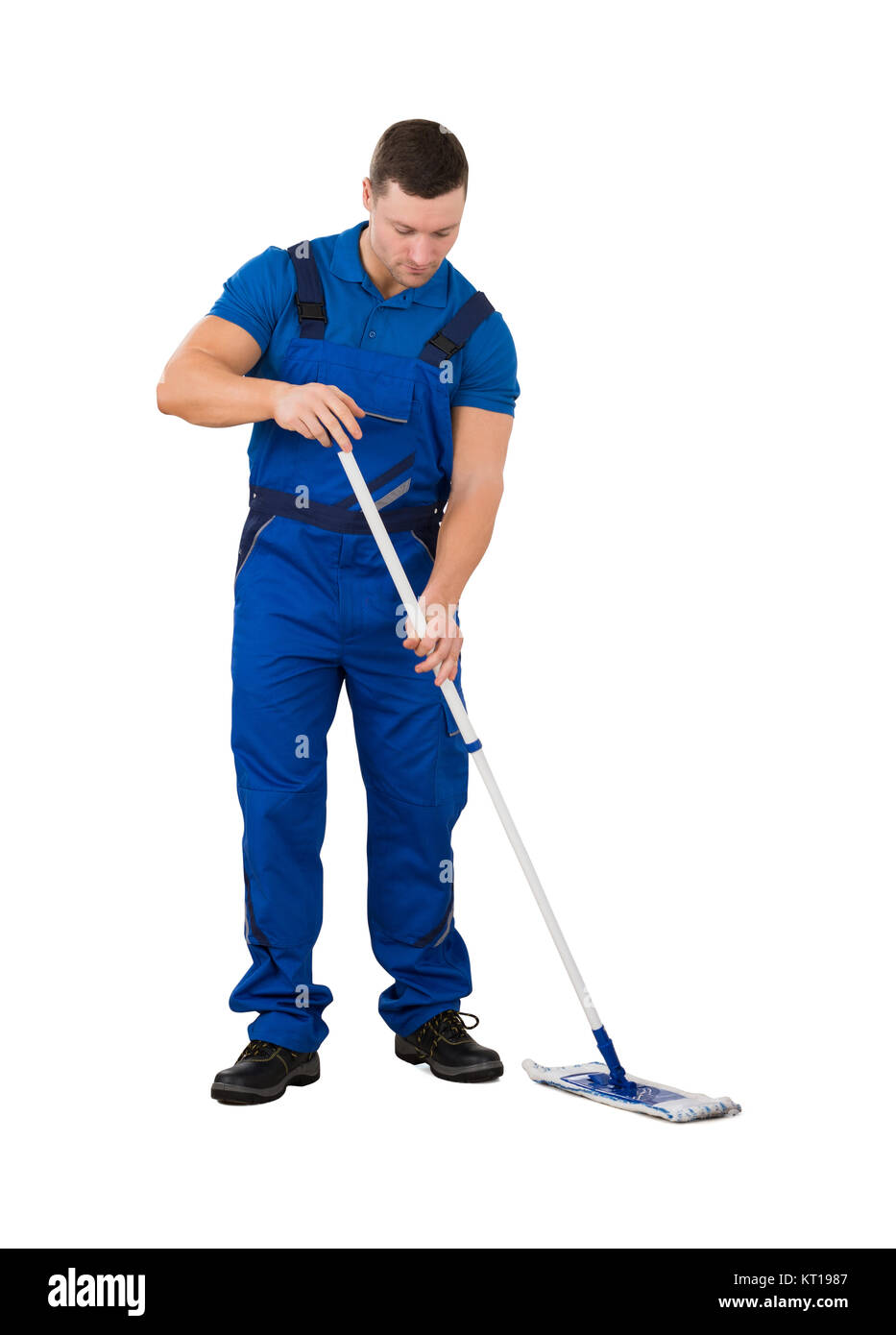 Male Janitor Cleaning Floor With Mop Stock Photo Alamy