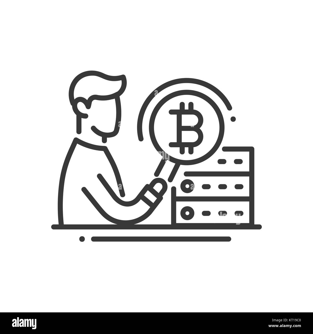 Bitcoin Mining - line design single isolated icon Stock Vector