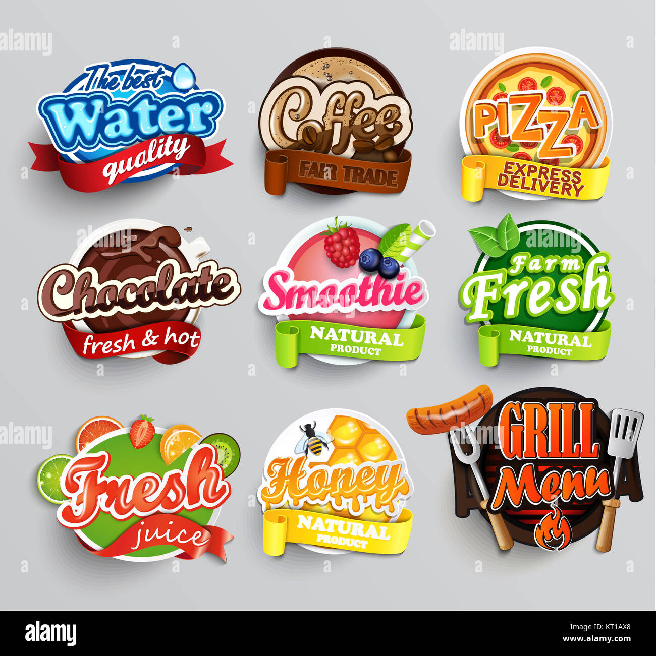 Color Sticker For Food Set of stickers of food Stock Photo - Alamy