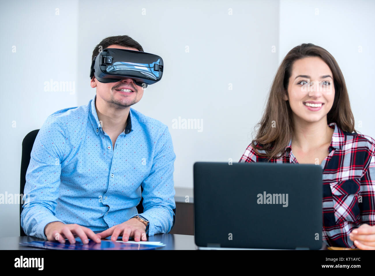 Young people having fun at startup metting discusting ideas Stock Photo