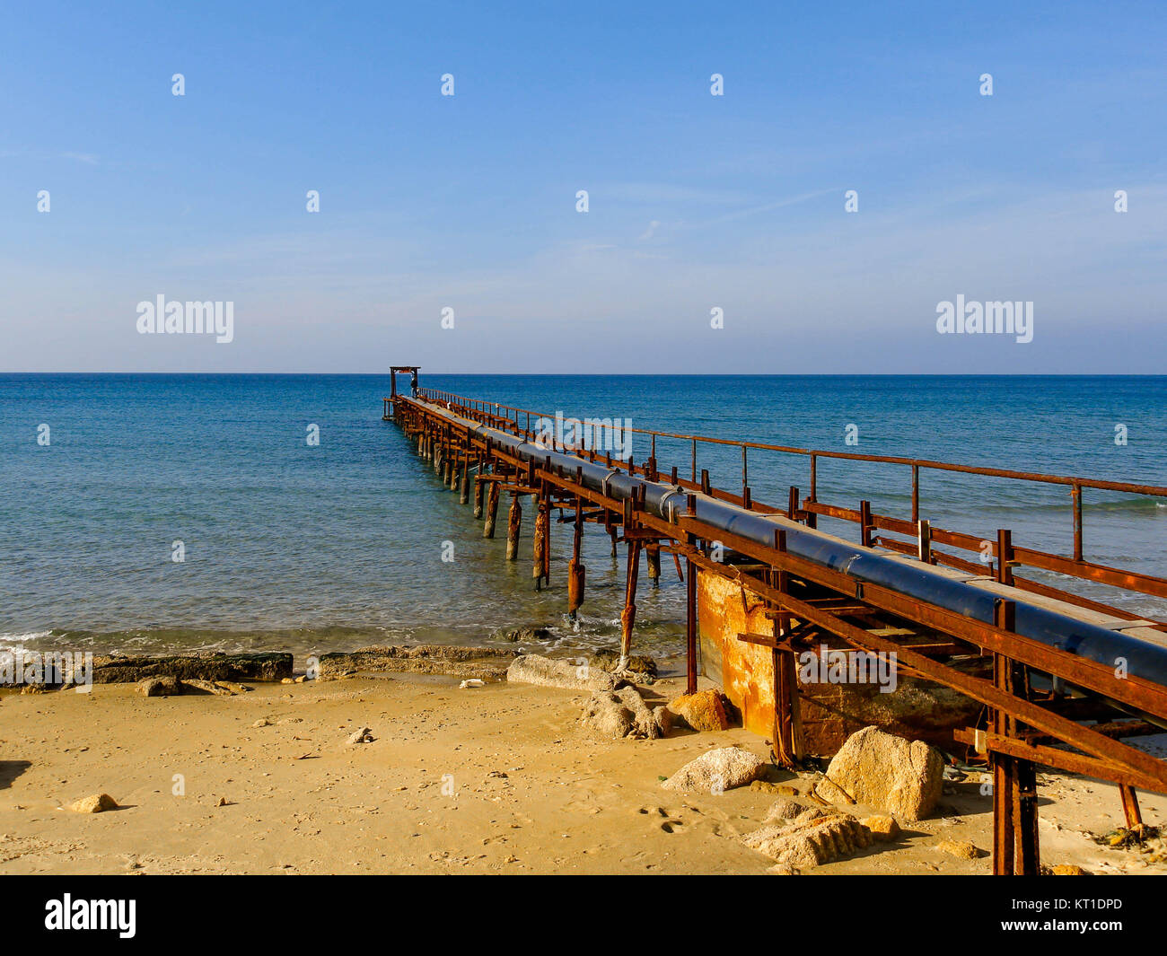 Atlit Coast Morning view with old deck, North District of Israel by the ...