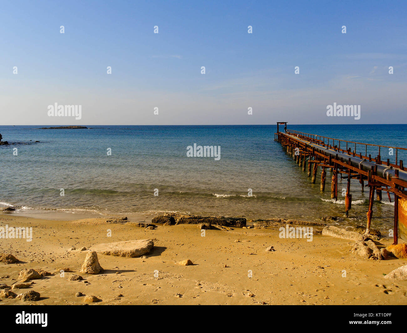 Atlit Coast Morning view with old deck, North District of Israel by the ...