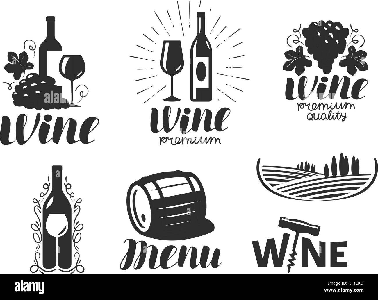 Wine, winery logo. Drink, alcoholic beverage symbol or icon. Lettering