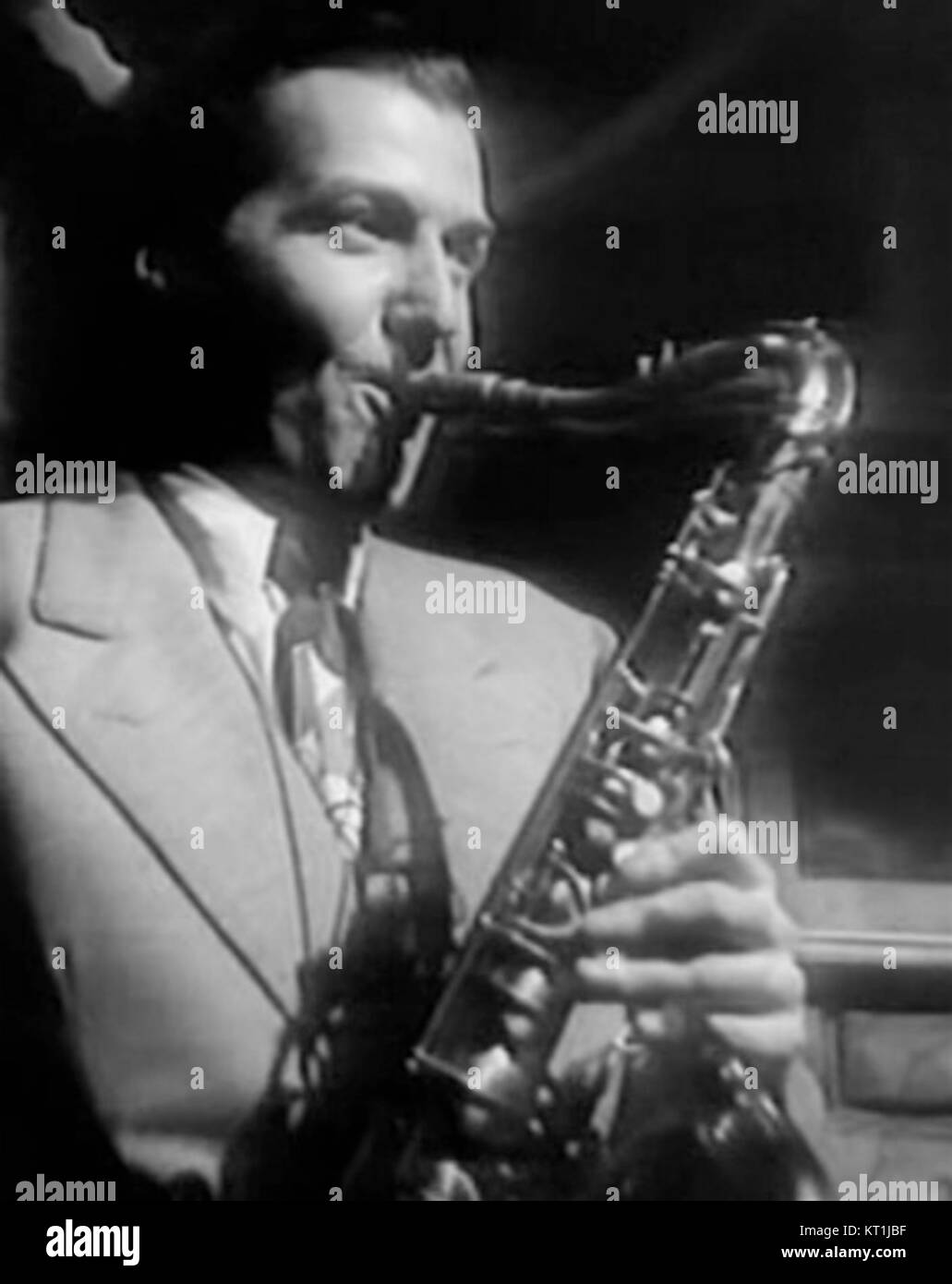A portrait of jazz saxophonist and bandleader Charlie Barnet, known for his contributions to the swing and big band eras. He was an influential figure in American jazz music during the 1930s and 1940s. Stock Photo