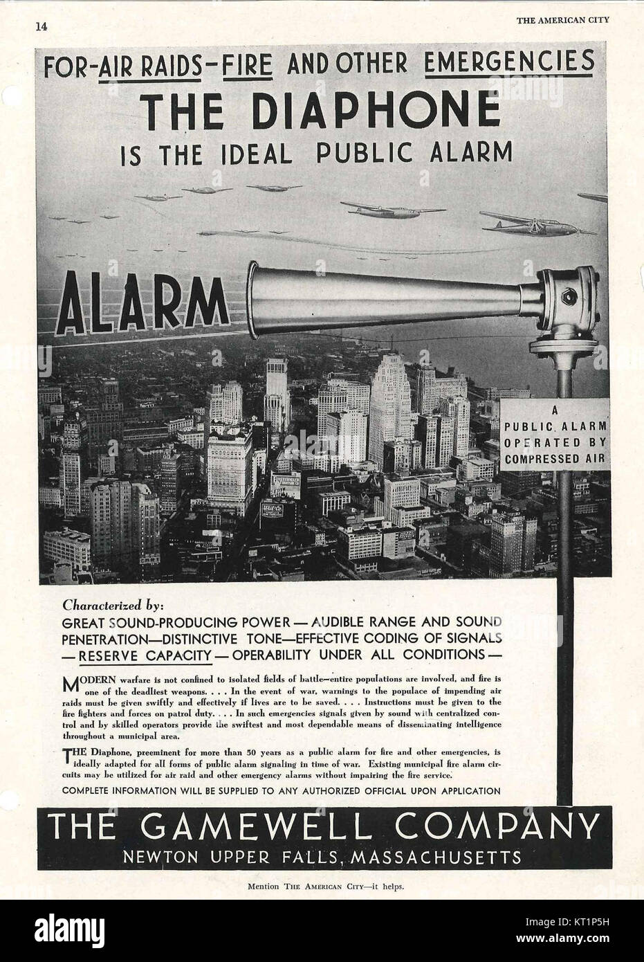 Diaphone public alarm advertisement, circa 1942 Stock Photo Alamy
