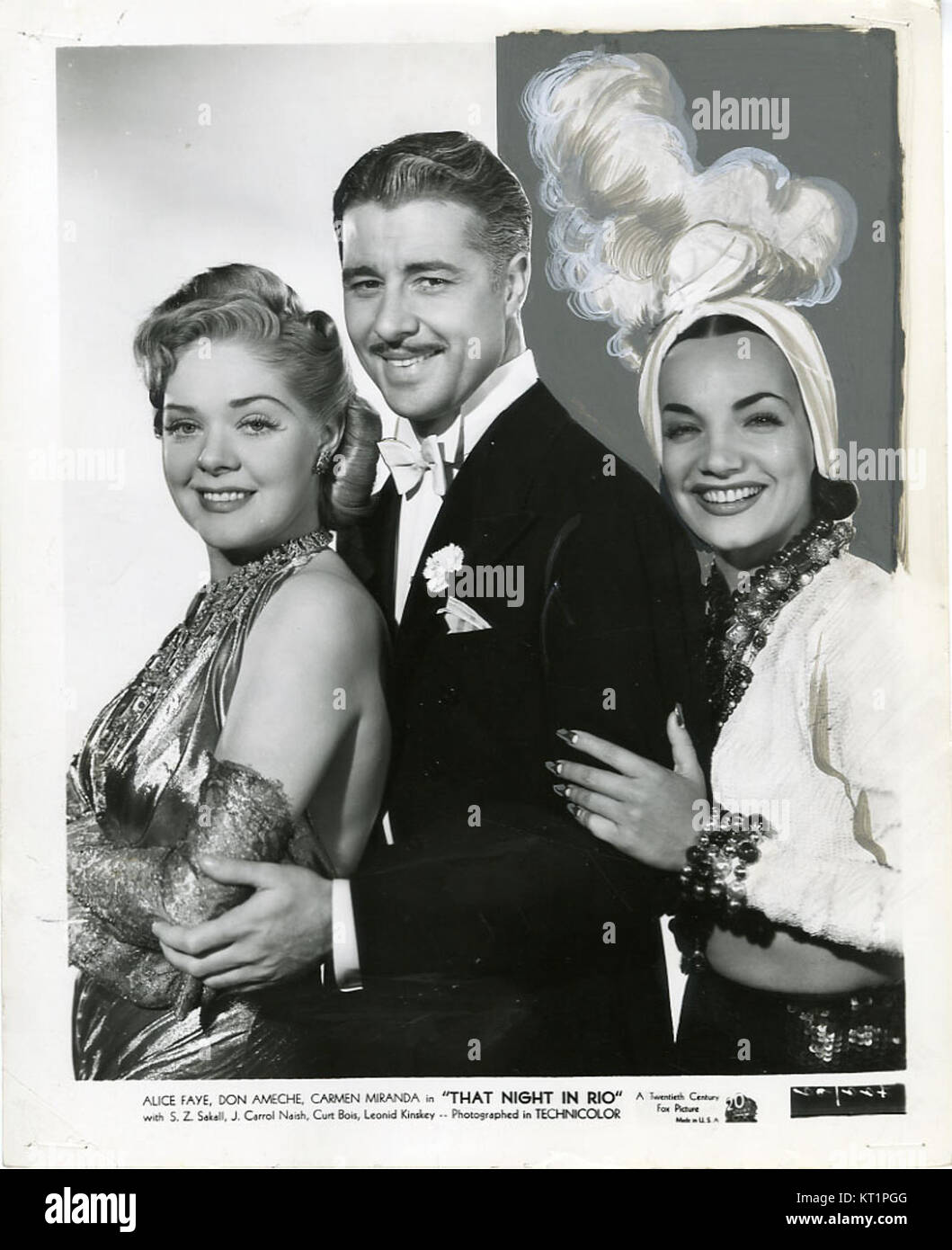 Don Ameche, Alice Faye, and Carmen Miranda in THAT NIGHT IN RIO (1941) Stock Photo