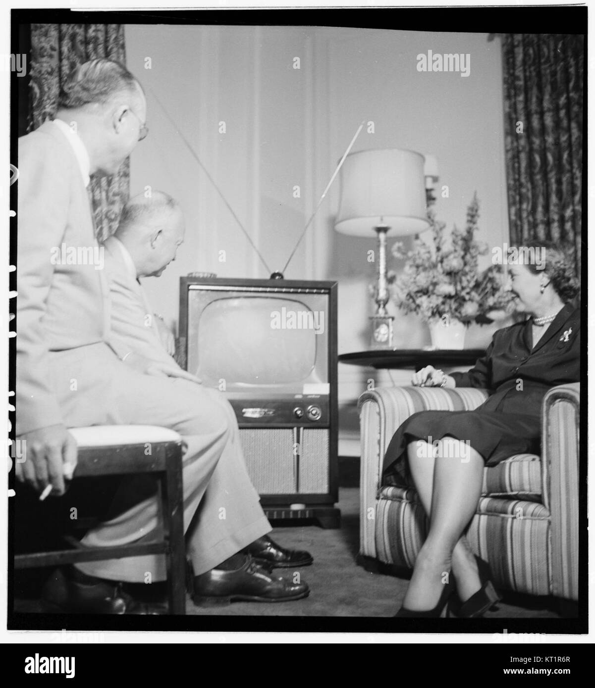 Dwight and Mamie Eisenhower watching a television during the Republican National Convention, Chicago, Illinois Stock Photo