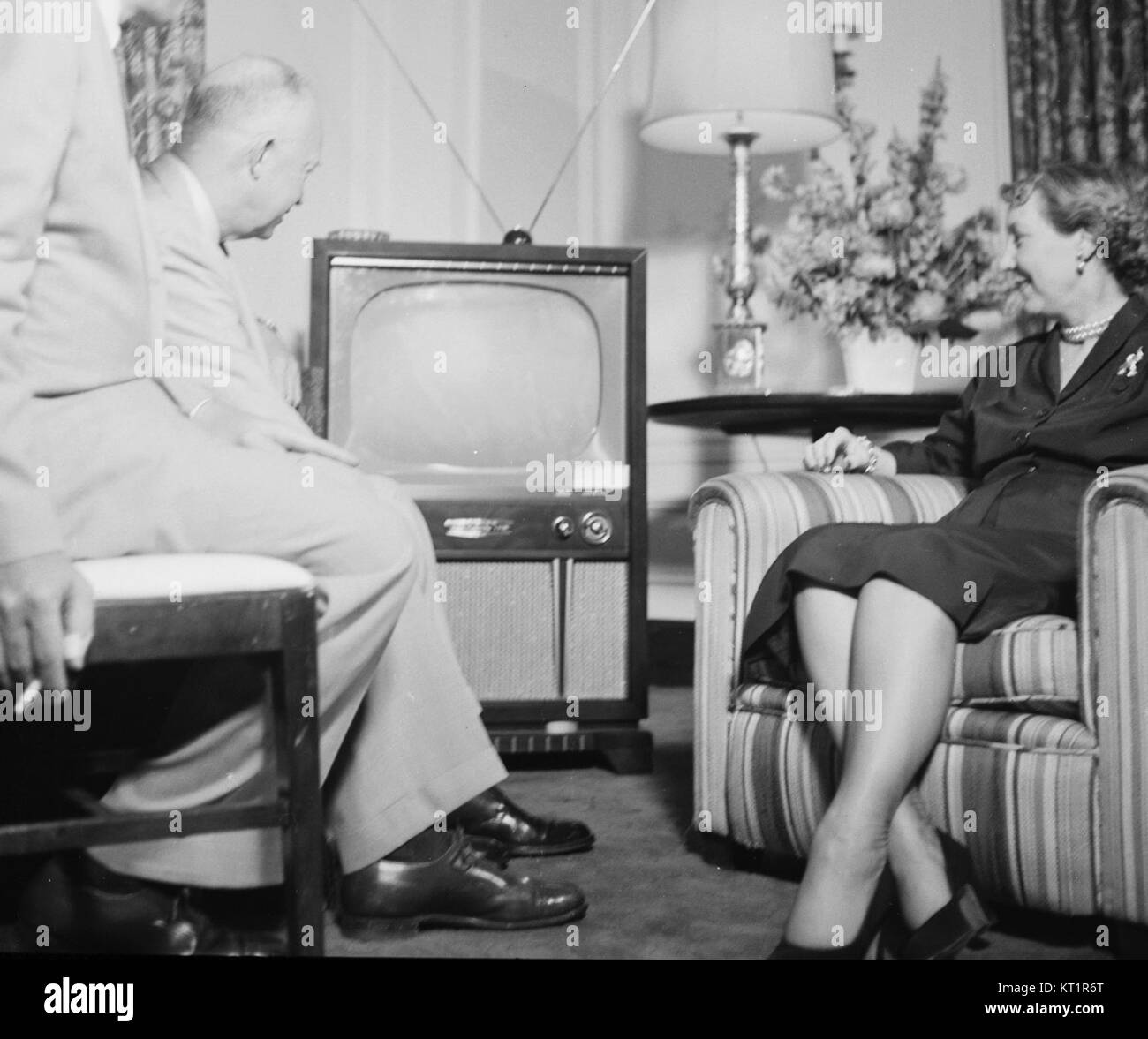Dwight and Mamie Eisenhower watching a television during the Republican National Convention, Chicago, Illinois (cropped1) Stock Photo