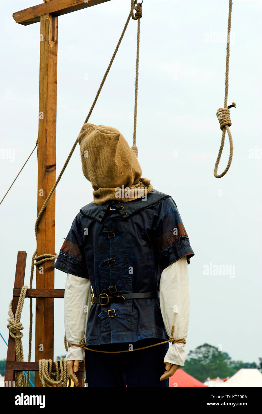 Medieval hanging man, dummy in noose Stock Photo