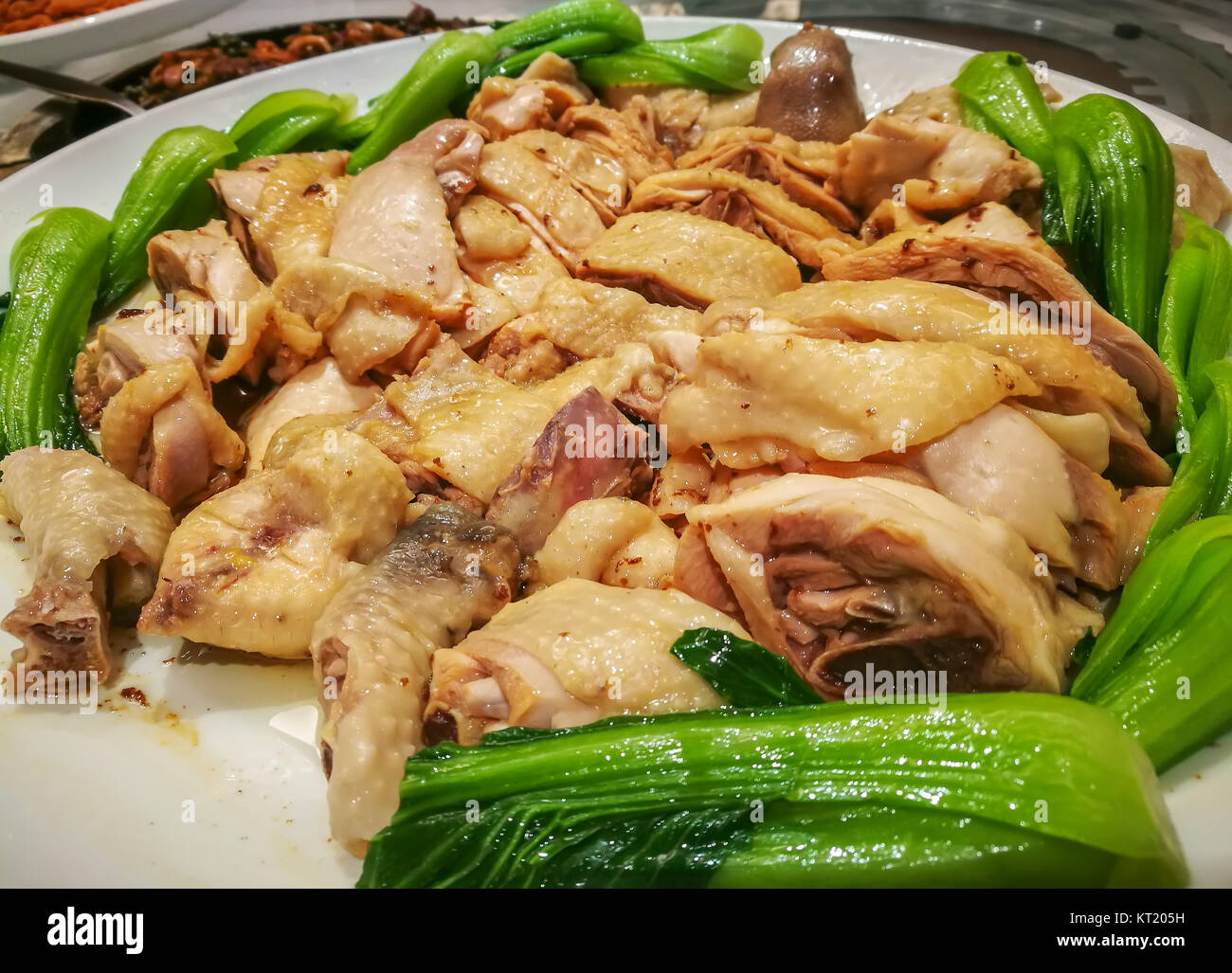 closeup boiled chicken with sauce Stock Photo