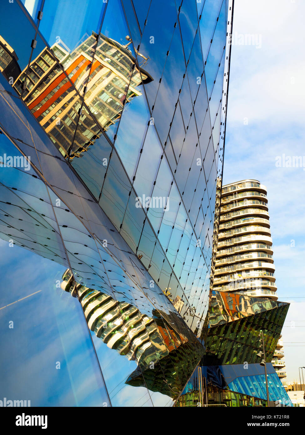 Reflections on the Crystal building on Royal Victoria Dock in east