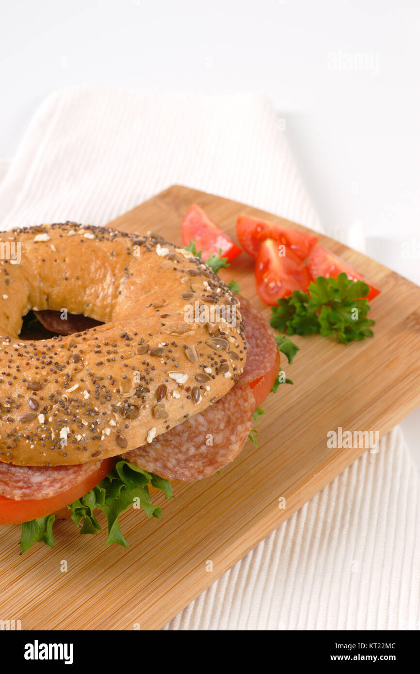 bagel sandwich with salami Stock Photo Alamy