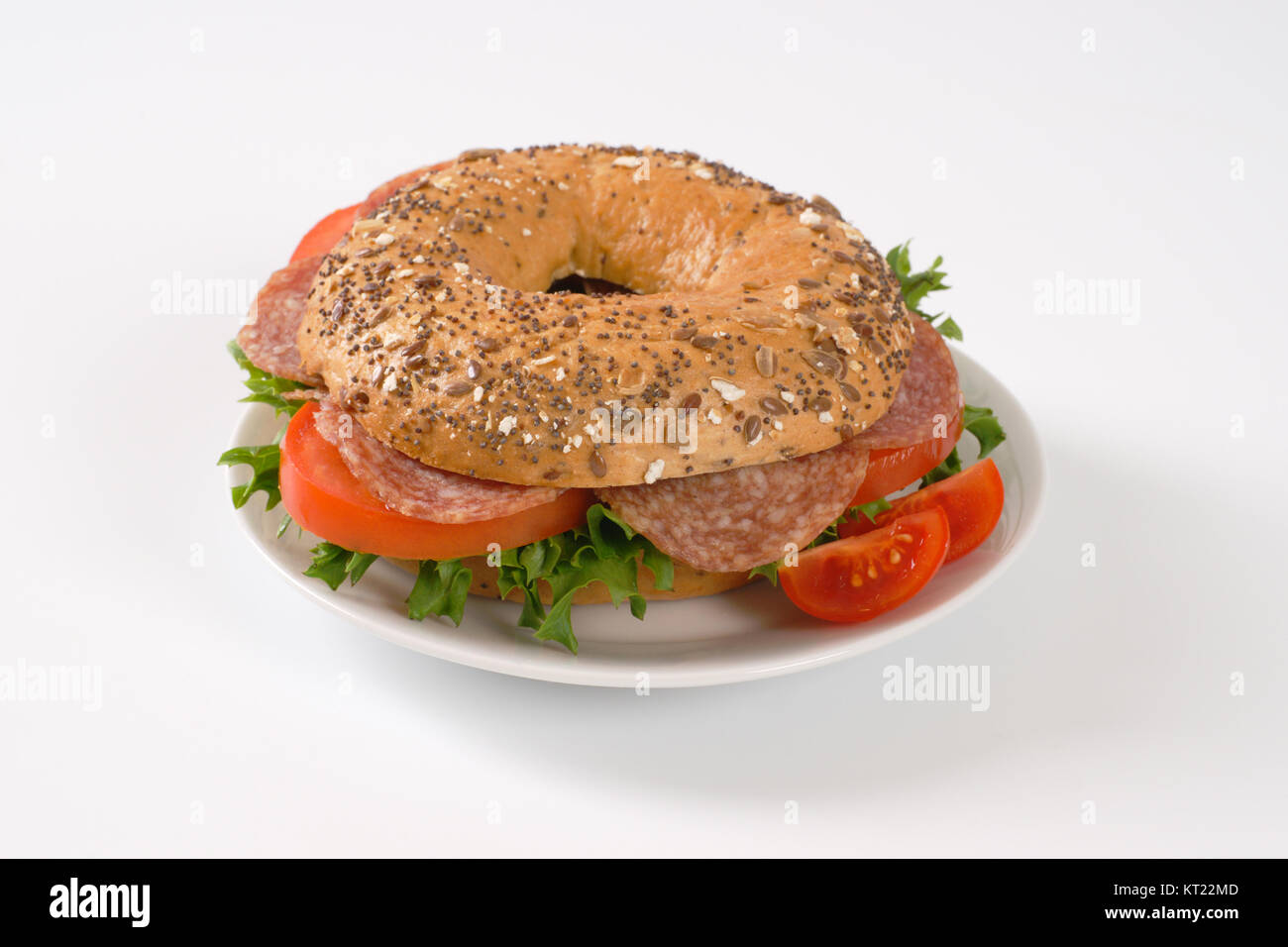 bagel sandwich with salami Stock Photo Alamy