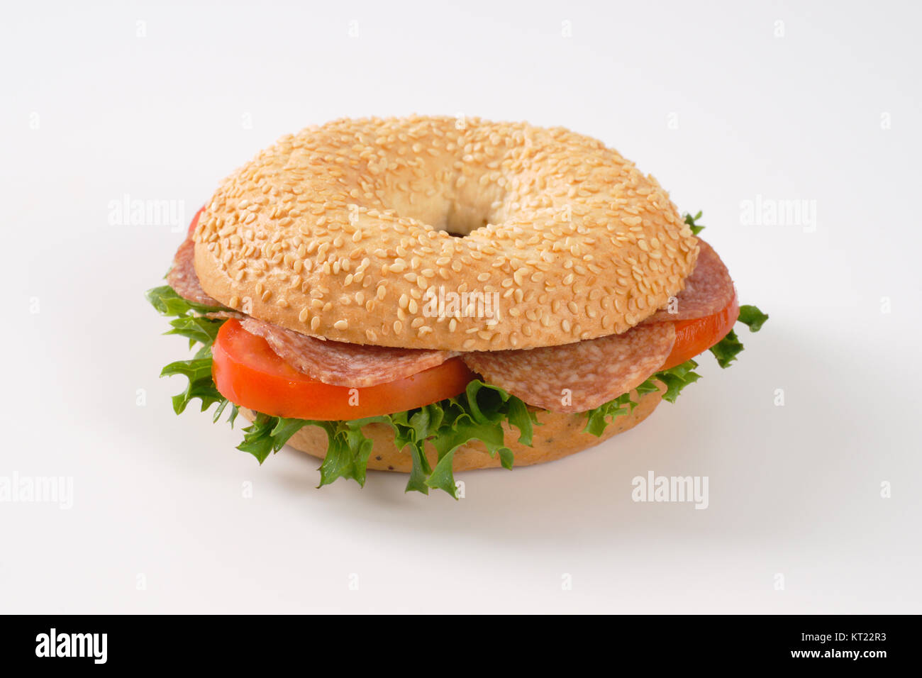 bagel sandwich with salami Stock Photo Alamy
