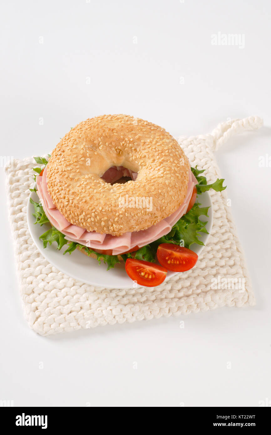 bagel sandwich with ham Stock Photo Alamy