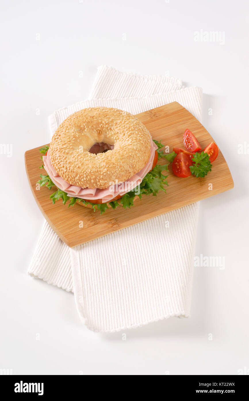 bagel sandwich with ham Stock Photo Alamy