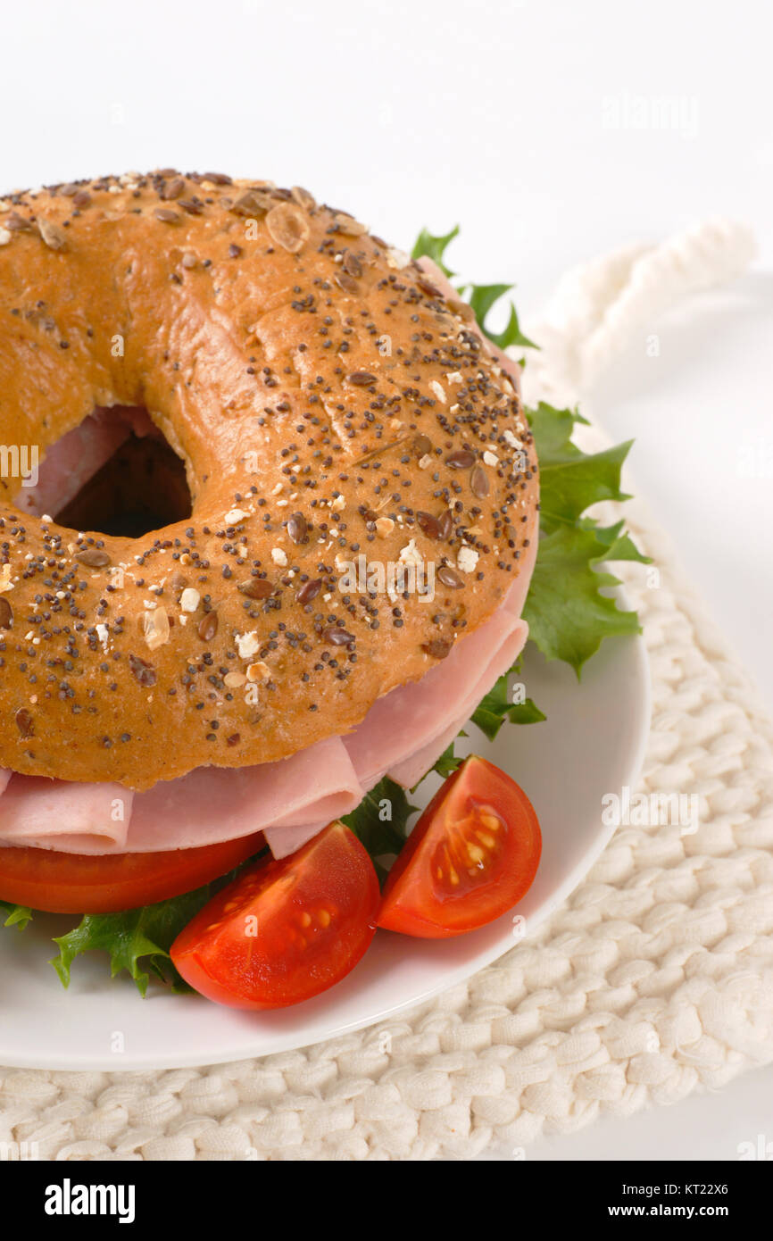bagel sandwich with ham Stock Photo Alamy