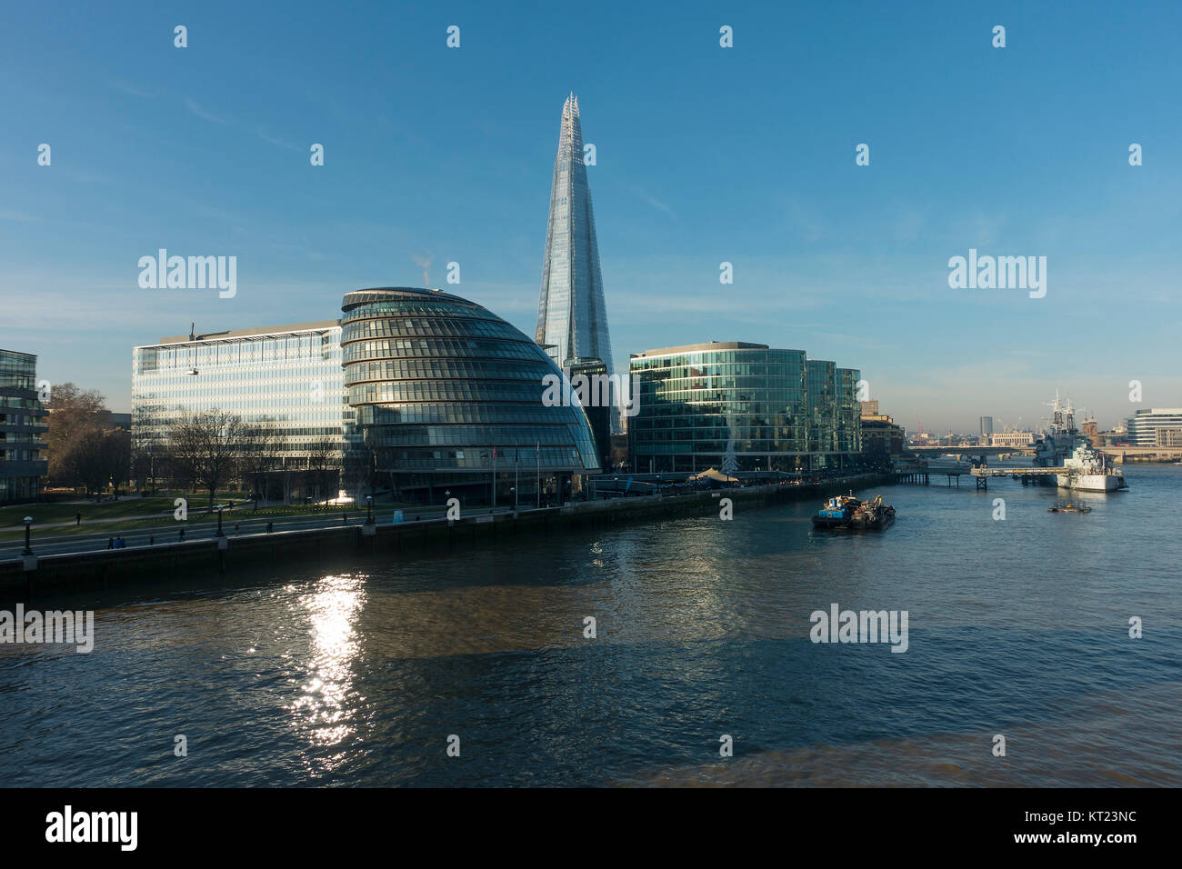 City Hall and The Shard Glass Buildings on the Southbank River Thames London England United Kingdom UK Stock Photo