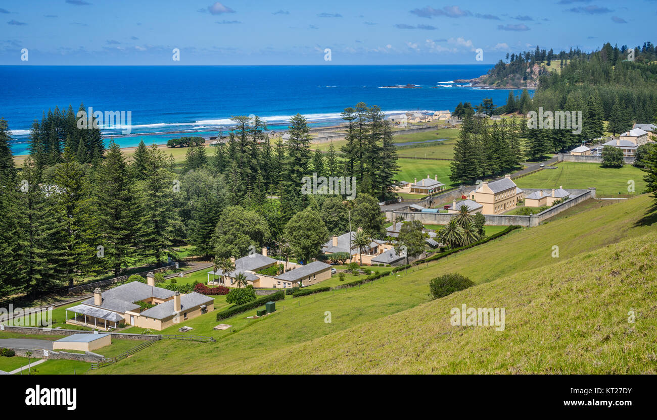 Norfolk Island, Australian external territory, view of historic buildings at Quality Row from Queen Victoria Lookout Stock Photo