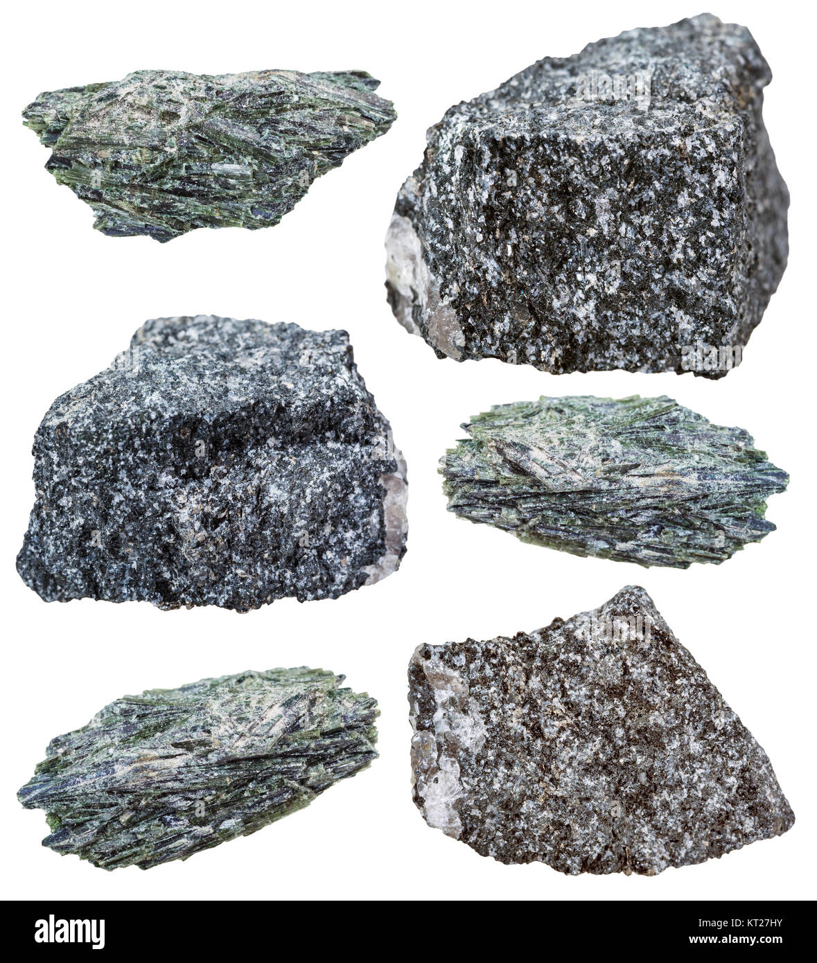 collection of various actinolite mineral stones Stock Photo
