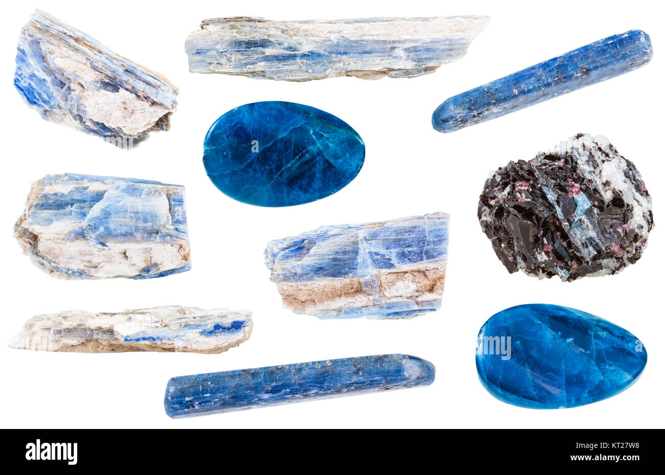 collection of polished and raw kyanite stones Stock Photo