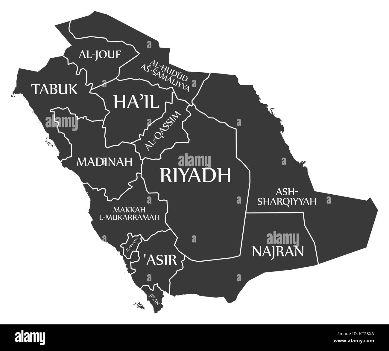 Saudi Arabia Map labelled black illustration Stock Photo