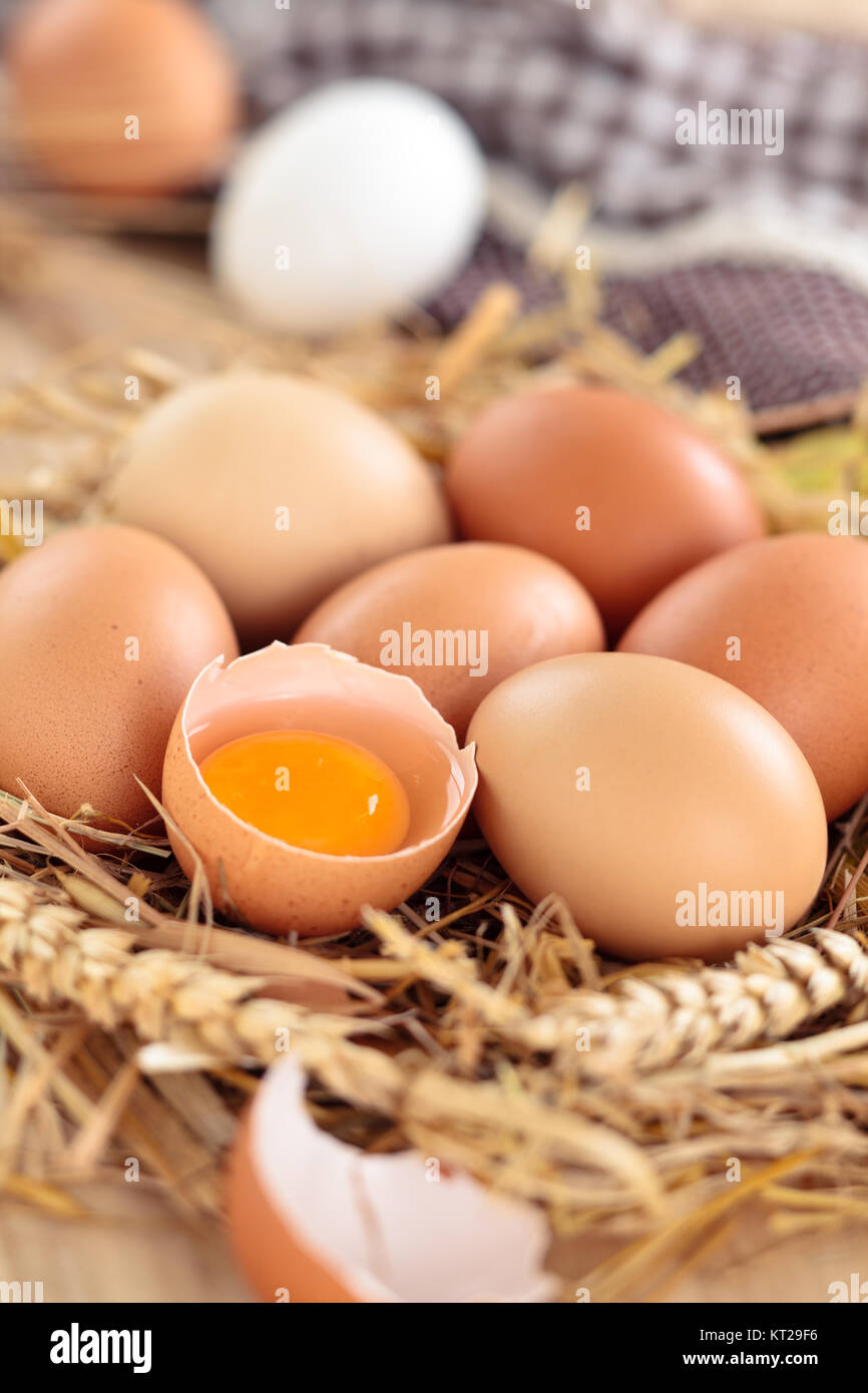 Fresh chicken eggs. Stock Photo