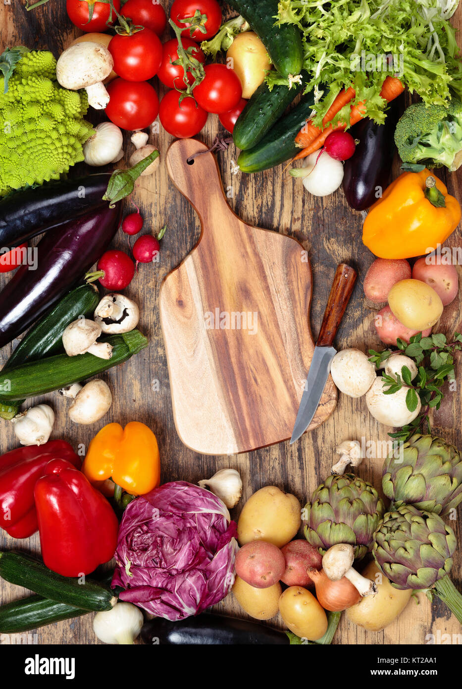 Fresh vegetables on wooden background Stock Photo - Alamy