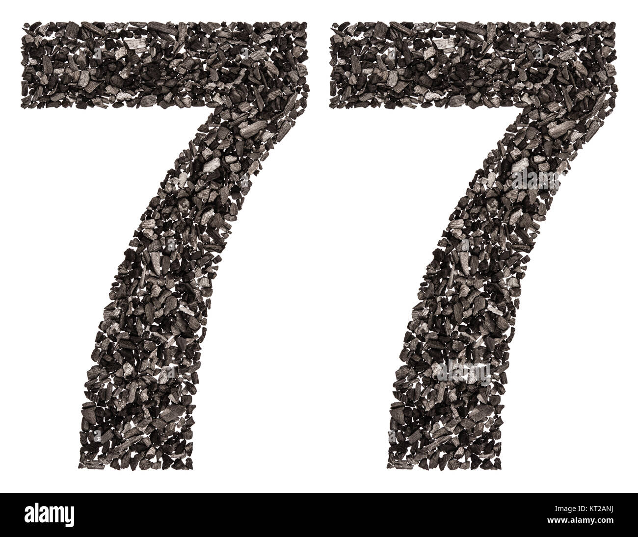 Arabic numeral 77, seventy seven, from black a natural charcoal ...