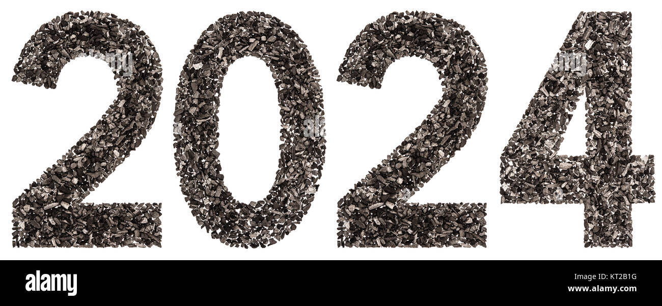 Numeral 2025 from black a natural charcoal, isolated on white