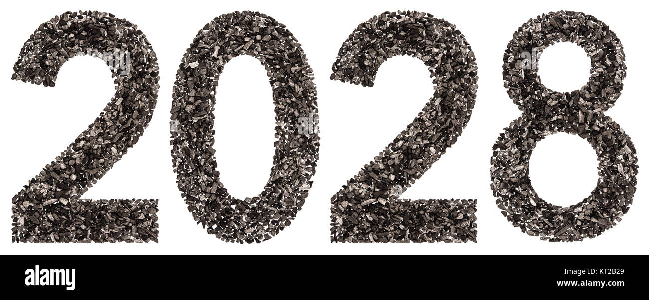 Numeral 2028 from black a natural charcoal, isolated on white background Stock Photo